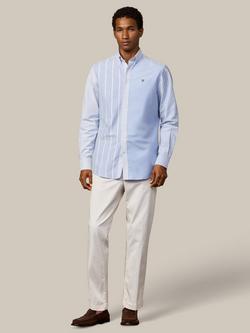 Hackett London Cotton Tailored Fit Stripe Bompton Collar Patchwork Shirt, Summer Blue - view 2, Summer Blue