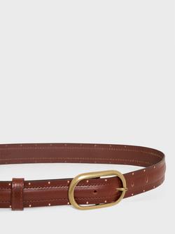 Gerard Darel Honore Studded Pure Leather Belt, Brown - view 2, Brown