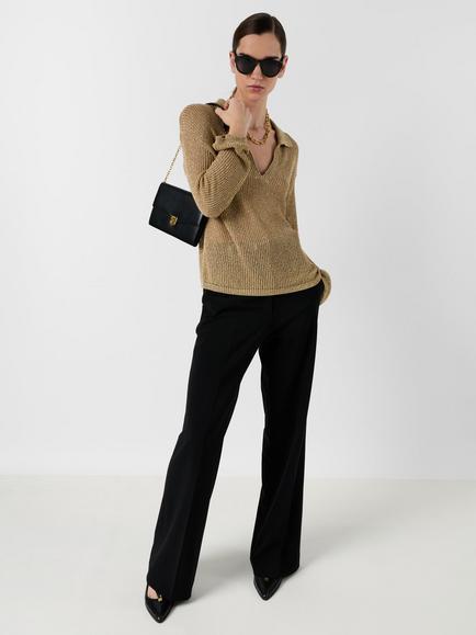 Gerard Darel Lailah Metallic Stitch Jumper, Gold - view 2, Gold