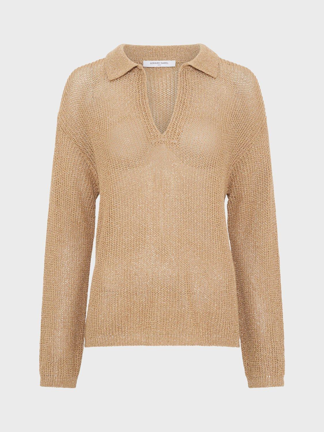 Product image 4 of 6, which shows Gerard Darel Lailah Metallic Stitch Jumper, Gold, 10