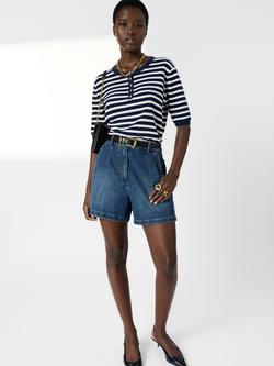 Gerard Darel Laina Stripe Short Sleeve Jumper, Navy, Navy