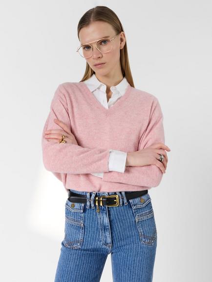 Gerard Darel Lenae V-Neck Pure Cashmere Jumper, One Size, Pink