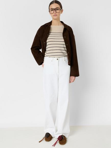 Gerard Darel Levia Linen Rich Stripe Jumper, Brown - view 2, Brown