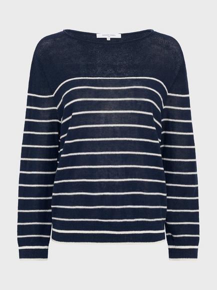 Gerard Darel Levia Stripe Linen Rich Jumper, Navy, Navy