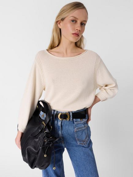Gerard Darel Liona Boat Neck Linen Blend Jumper, Ecru, Ecru
