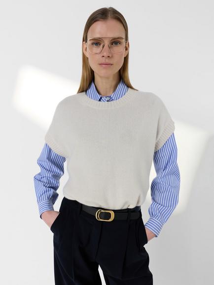 Gerard Darel Lohna Short Sleeve Cashmere Jumper - view 2, Ecru