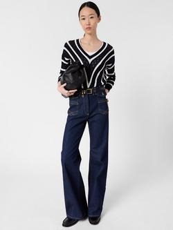 Gerard Darel Loretta Cotton Striped V-Neck Jumper - view 2, Navy