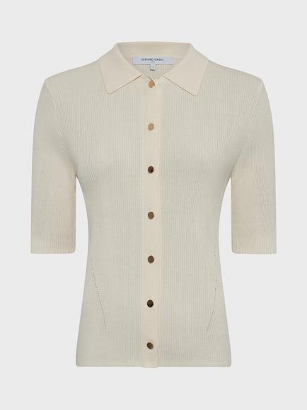 Gerard Darel Louiza Cotton Modal Knitted Shirt - view 2, Ecru