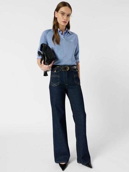 Gerard Darel Loula Linen Blend Collared Jumper, Bluesky