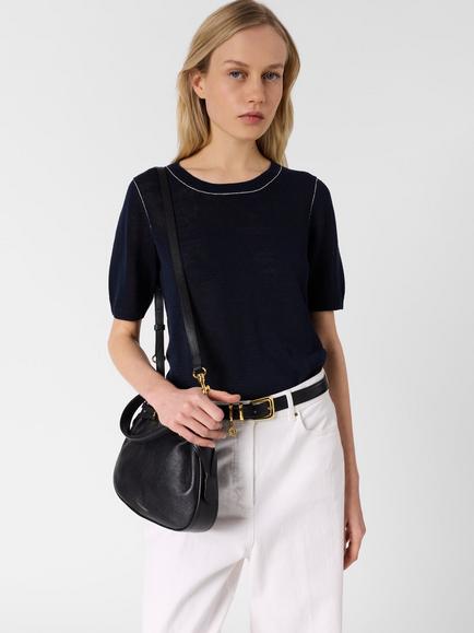 Gerard Darel Loumia Short Sleeve Linen Rich Jumper, Navy, Navy
