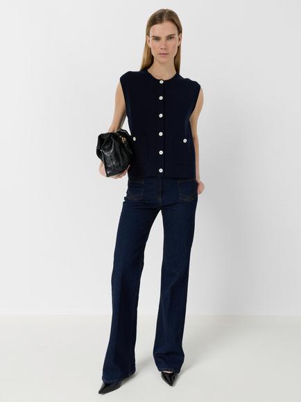 Gerard Darel Louve Knitted Sleeveless Cotton Jumper, Navy, Navy
