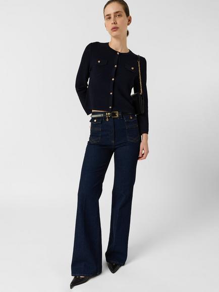 Gerard Darel Lubna Flap Pocket Cardigan, Navy, Navy