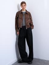 Topshop Faux Leather Bubble Boxy Bomber Jacket, Brown