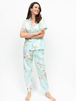 Nora Rose by Cyberjammies Juliette Floral Button Down Long Pyjama Set, Mint, Mint