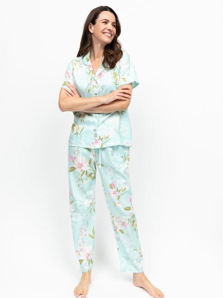 Nora Rose by Cyberjammies Juliette Floral Button Down Long Pyjama Set, Mint, Mint