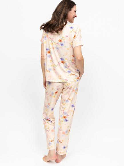 Nora Rose by Cyberjammies Samantha Floral Button Through Long Pyjama Set, Peach - view 2, Peach
