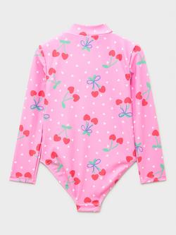 Crew Clothing Kids' UPF50+ Cherry Zip-Up Long Sleeve Swimsuit, Pink/Multi - view 2, Pink/Multi