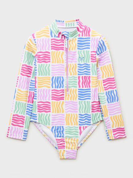 Crew Clothing Kids' UPF50+ Long Sleeved Zipped Swimsuit, Multi, Multi