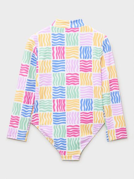 Crew Clothing Kids' UPF50+ Long Sleeved Zipped Swimsuit, Multi - view 2, Multi