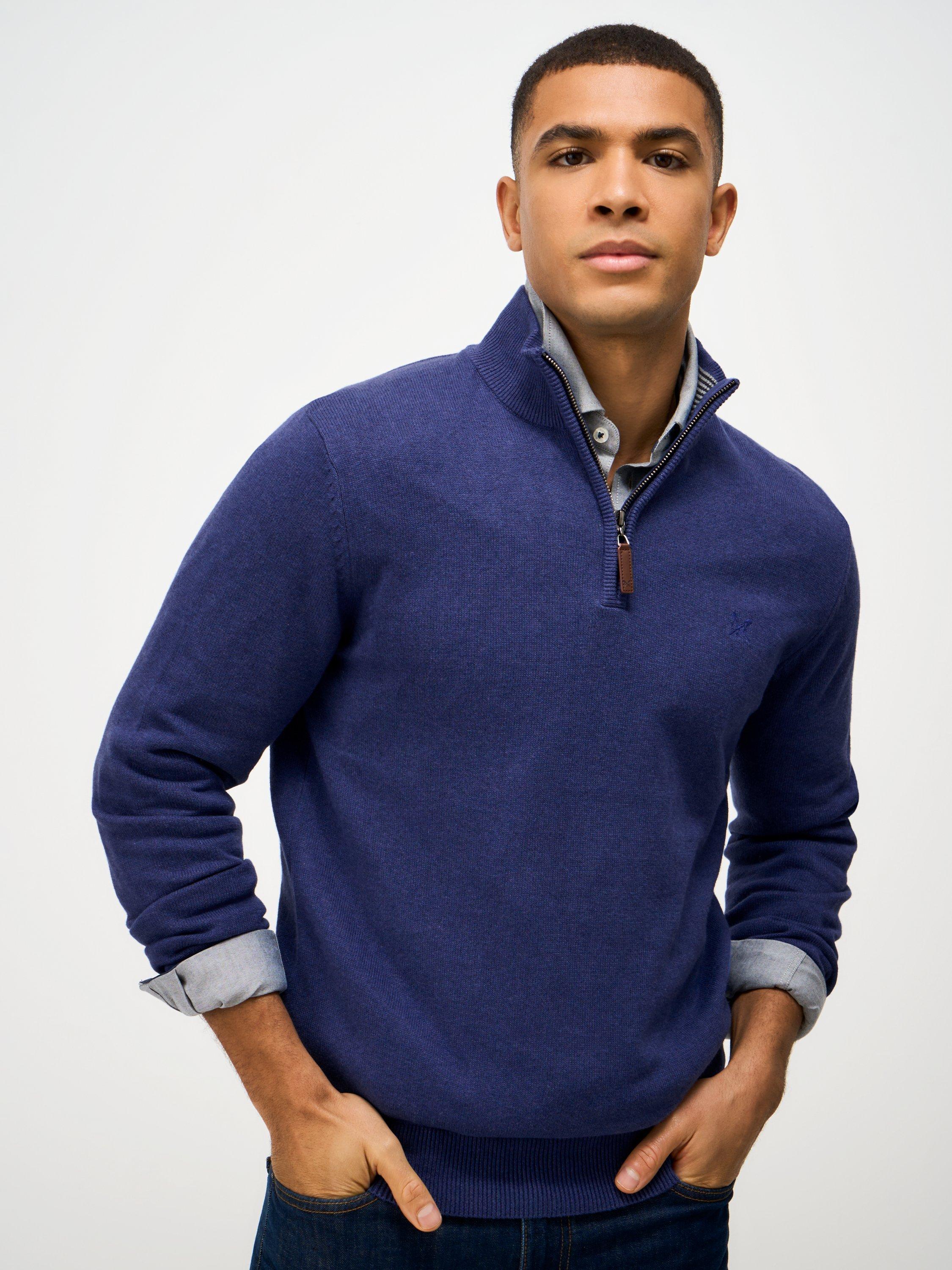 Product image 1 of 5, which shows Crew Clothing Cotton Half-Zip Jumper, Dark Blue, XS