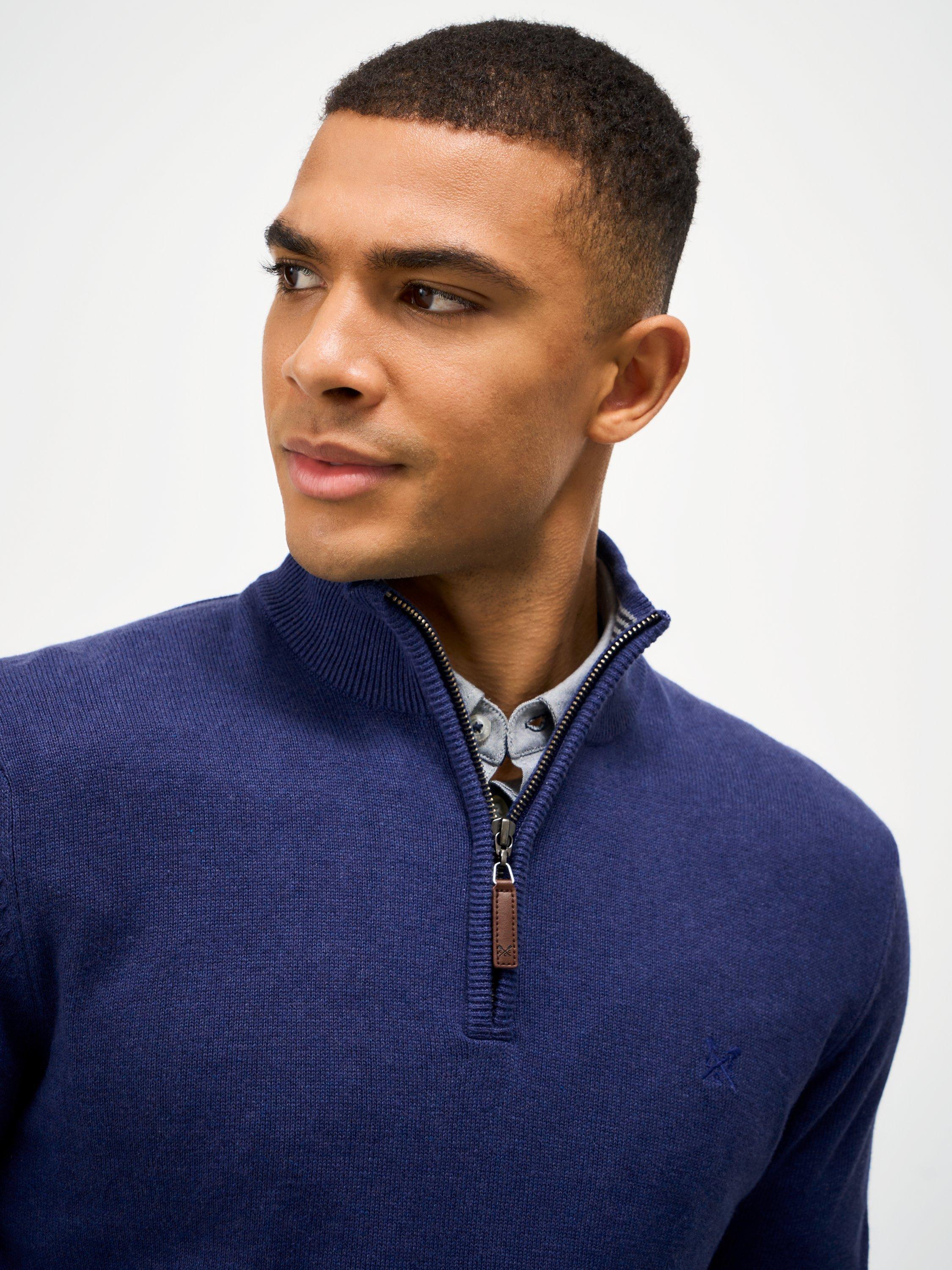 Product image 4 of 5, which shows Crew Clothing Cotton Half-Zip Jumper, Dark Blue, XS