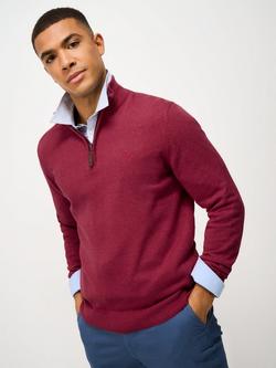 Crew Clothing Cotton Half-Zip Jumper, Red Wine