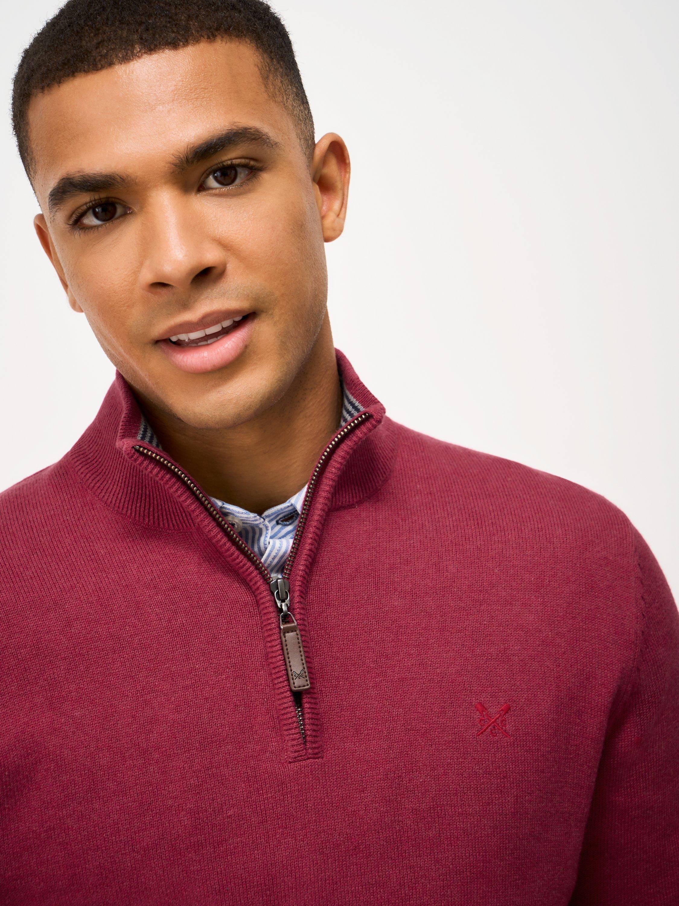 Product image 4 of 5, which shows Crew Clothing Cotton Half-Zip Jumper, Red Wine, XS