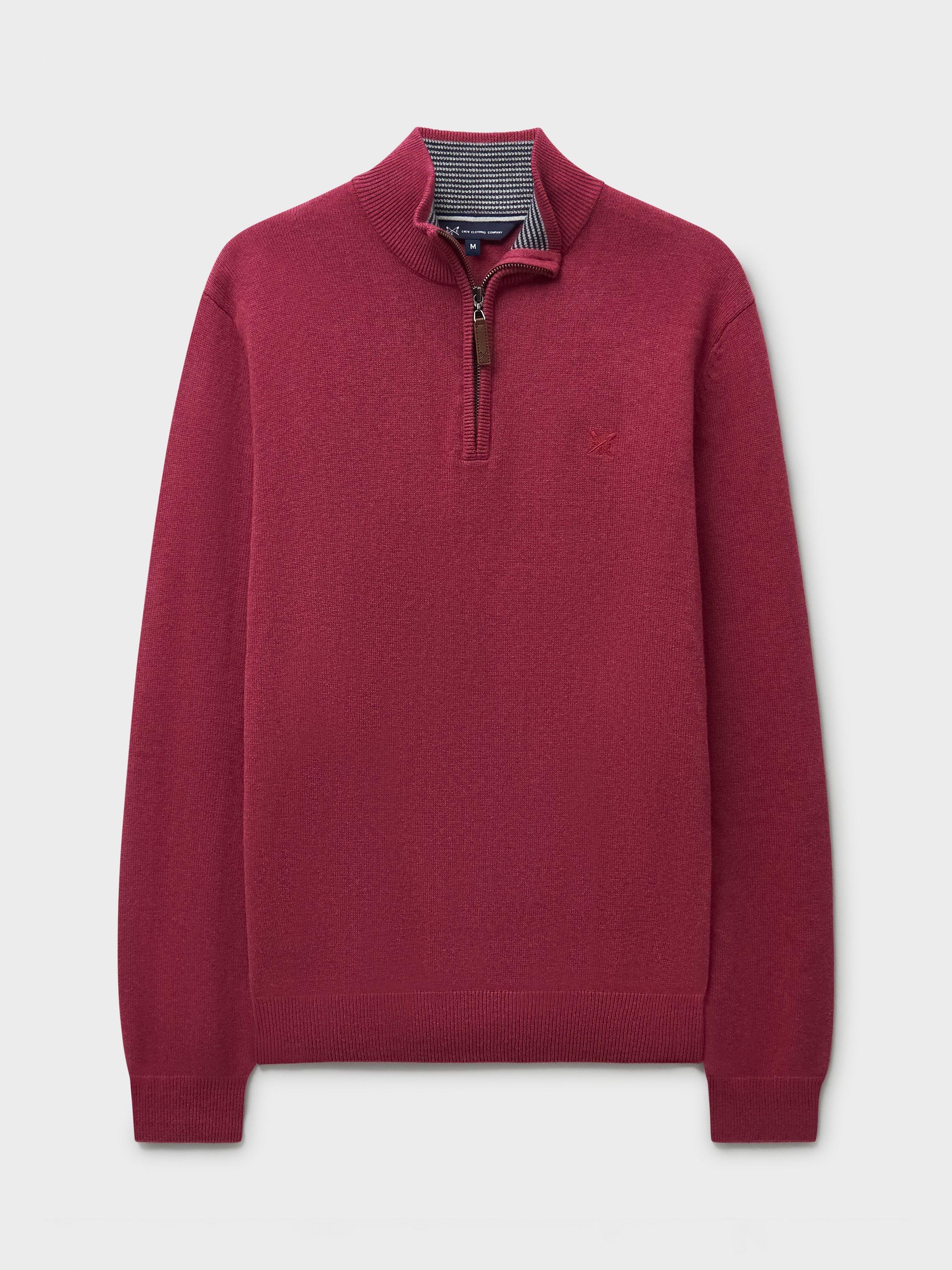 Product image 5 of 5, which shows Crew Clothing Cotton Half-Zip Jumper, Red Wine, XS