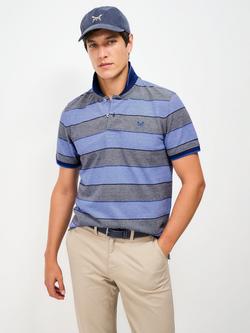Crew Clothing Cotton Regular Fit Oxford Stripe Polo Shirt, Dark Blue/Grey, Dark Blue/Grey