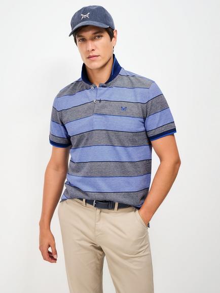 Crew Clothing Cotton Regular Fit Oxford Stripe Polo Shirt, Dark Blue/Grey
