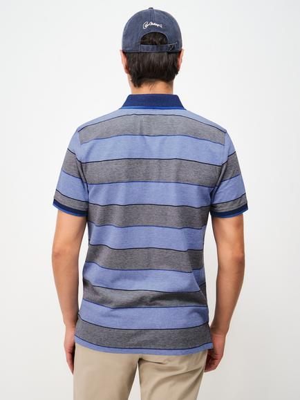 Crew Clothing Cotton Regular Fit Oxford Stripe Polo Shirt - view 2, Dark Blue/Grey