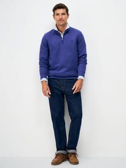 Crew Clothing Cotton Blend Half-Zip Sweatshirt, Royal Blue, Royal Blue