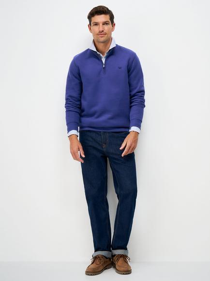 Crew Clothing Cotton Blend Half-Zip Sweatshirt, Royal Blue, Royal Blue
