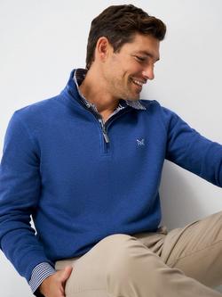 Crew Clothing French Rib Half Zip Jumper, Indigo Blue, Bright Blue