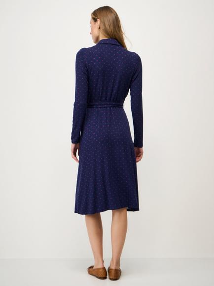 Crew Clothing Emma Polka Dot Long-Sleeve Jersey Shirt Dress containing LENZING™ ECOVERO™ Viscose - view 2, Dark Blue