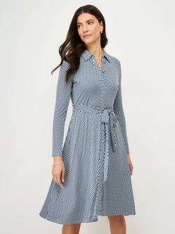 Crew Clothing Emma Geometric Shirt Dress containing LENZING™ ECOVERO™ Viscose, Emerald Green, Emerald Green