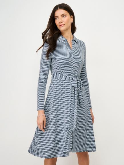 Crew Clothing Emma Geometric Shirt Dress containing LENZING™ ECOVERO™ Viscose, Emerald Green, Emerald Green