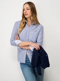 Crew Clothing Stripe Relaxed Fit Poplin Shirt, Navy Blue, Navy Blue