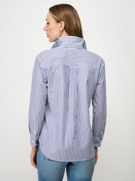 Crew Clothing Stripe Relaxed Fit Poplin Shirt, Navy Blue - view 2, Navy Blue