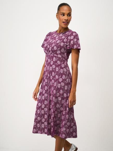 Crew Clothing Jenna Flutter Sleeve Jersey Dress containing LENZING™ ECOVERO™ Viscose, Bordeaux Red - view 2, Bordeaux Red
