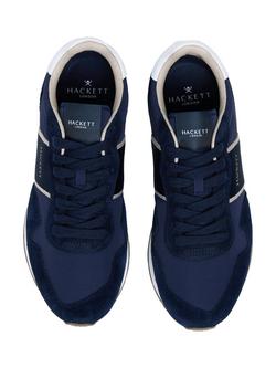 Hackett London Keston Symbol Leather & Suede Trainers, Navy - view 2, Navy