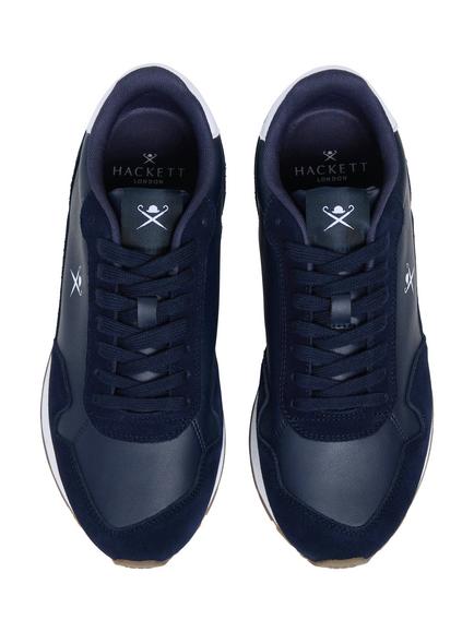 Hackett London Heritage Vector Plain Leather & Suede Trainers - view 2, Navy
