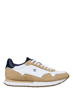 Hackett London Vector Plain Leather & Suede Trainers, Sand Beige
