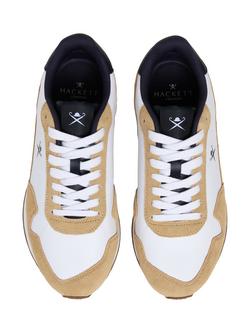 Hackett London Vector Plain Leather & Suede Trainers - view 2, Sand Beige