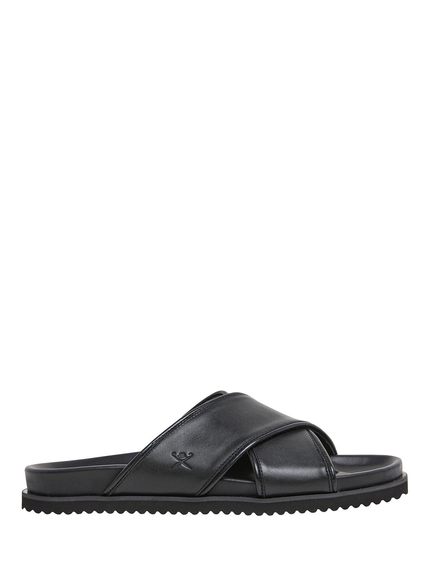 Product image 1 of 6, which shows Hackett London Mikonos Leather Cross Over Footbed Sandals, Black, 6