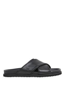 Hackett London Mikonos Leather Cross Over Footbed Sandals, Black