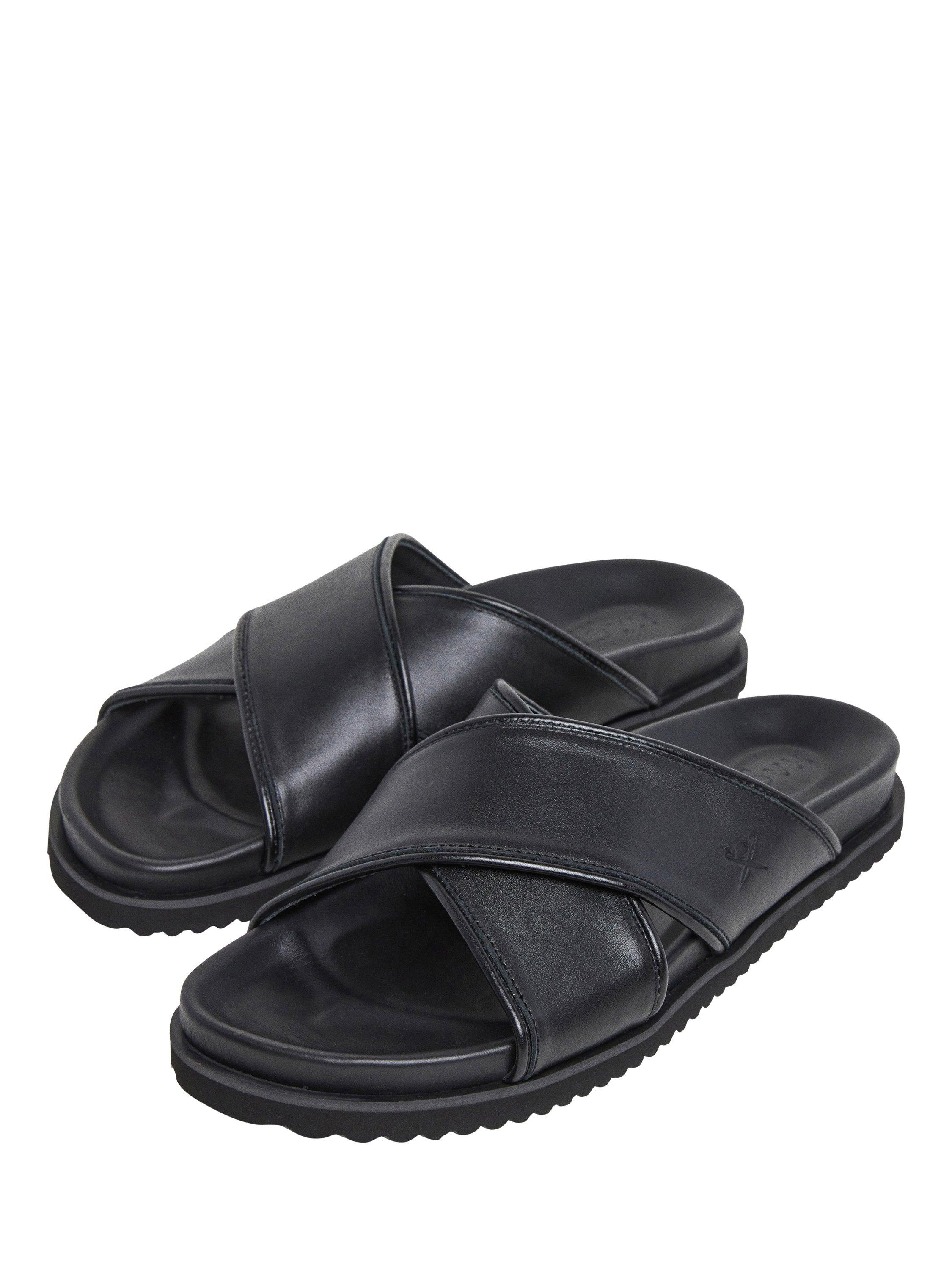 Product image 2 of 6, which shows Hackett London Mikonos Leather Cross Over Footbed Sandals, Black, 6