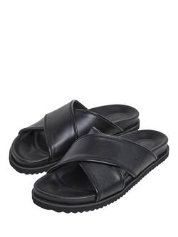Hackett London Mikonos Leather Cross Over Footbed Sandals - view 2, Black
