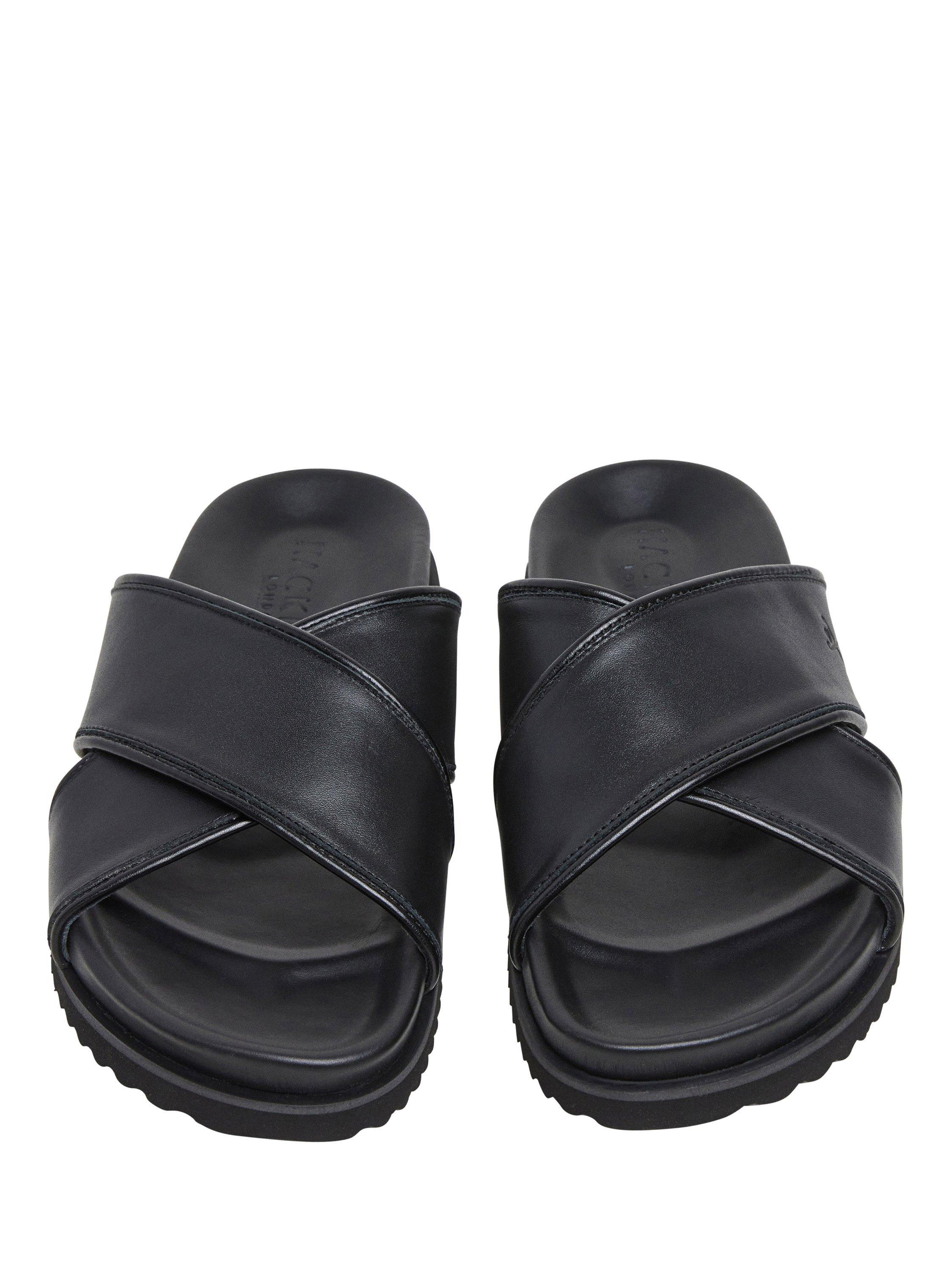 Product image 4 of 6, which shows Hackett London Mikonos Leather Cross Over Footbed Sandals, Black, 6