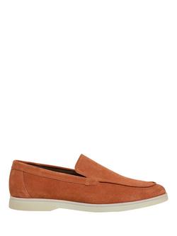 Hackett London Martin Plain Suede Loafers, Peach Orange